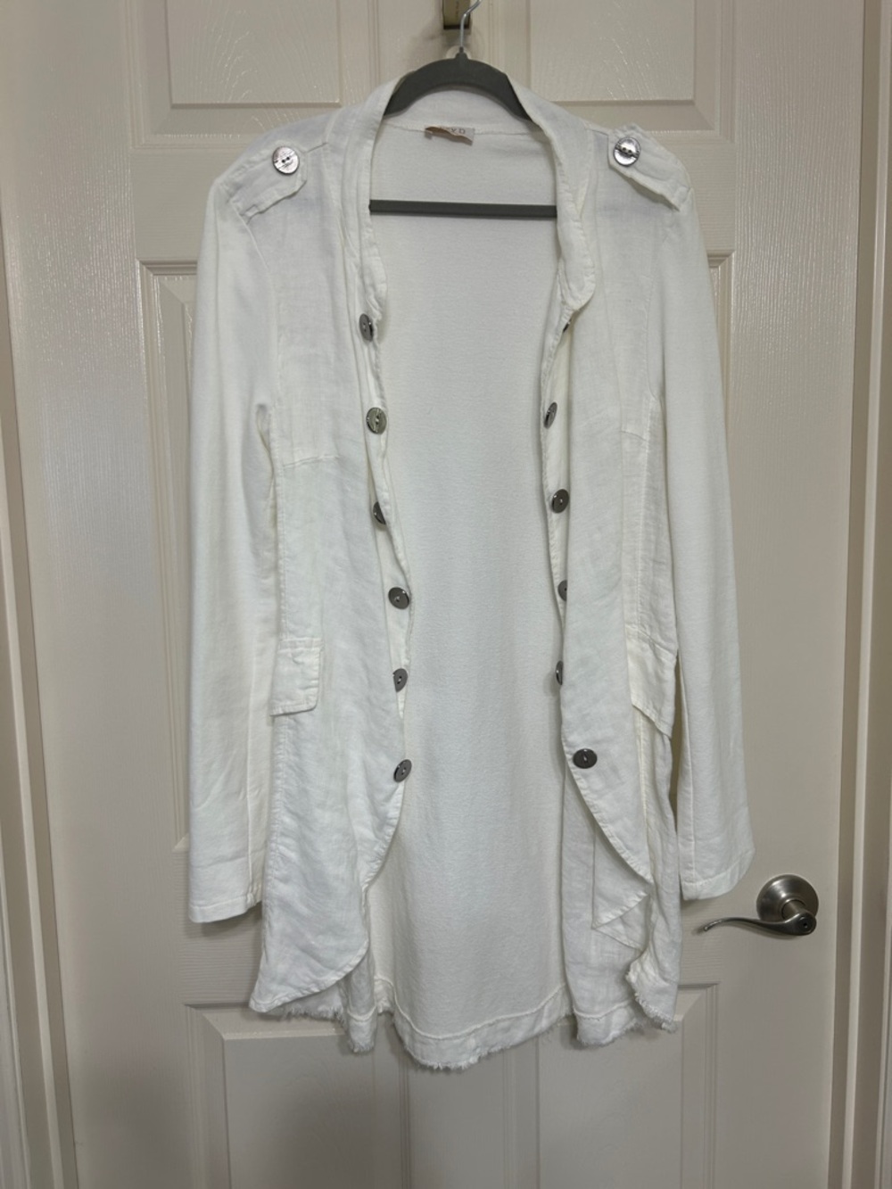 Suzy D Linen Cotton White Button Decorated Draped Blazer Jacket Lightweight L